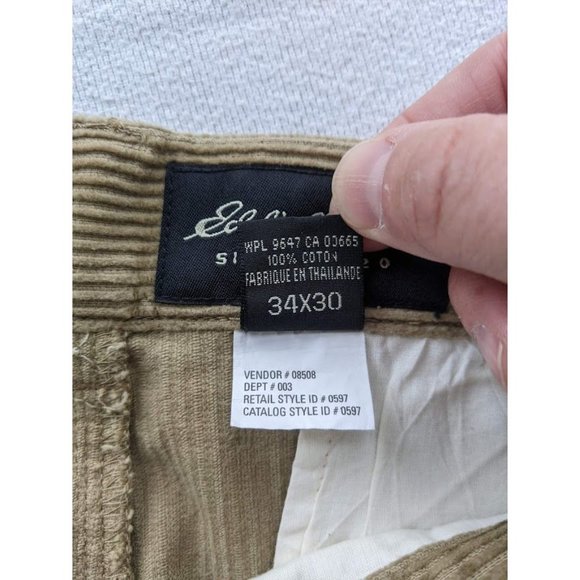 Men's Eddie Bauer Pleated Corduroy Pants Size 34x30 Khaki Cuffed Straight Leg - Picture 4 of 6